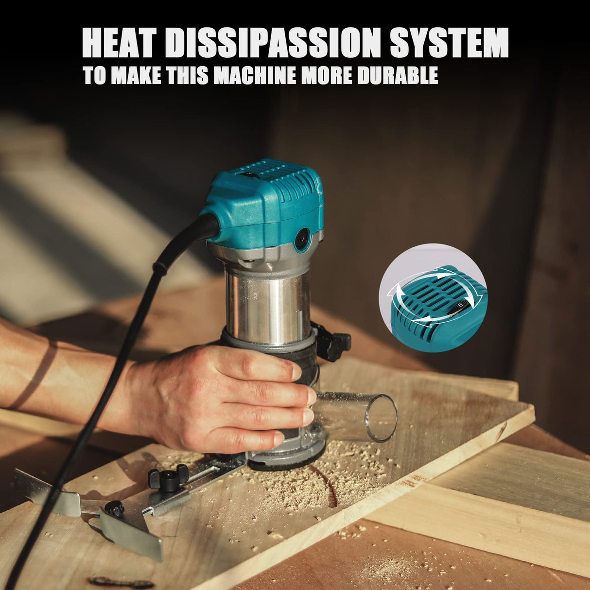 Avtbeisty 6.5-Amp Wood Router Tool, 1.25 HP Compact Trim Router with 6 Variable Speed, Fixed Base, 12 Wood Router Bits, 1/4" & 3/8" Collets, Edge Guide, Roller Guide, and Dust Hood Avtbeisty