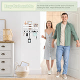 VIS'V Key Holder for Wall, Wooden Key Mail Holder with Drawer Wall Mount Key Organizer Mail Sorter with 6 Key Hooks Key Rack with Shelf for Entryway Doorway Hallway - White VIS'V