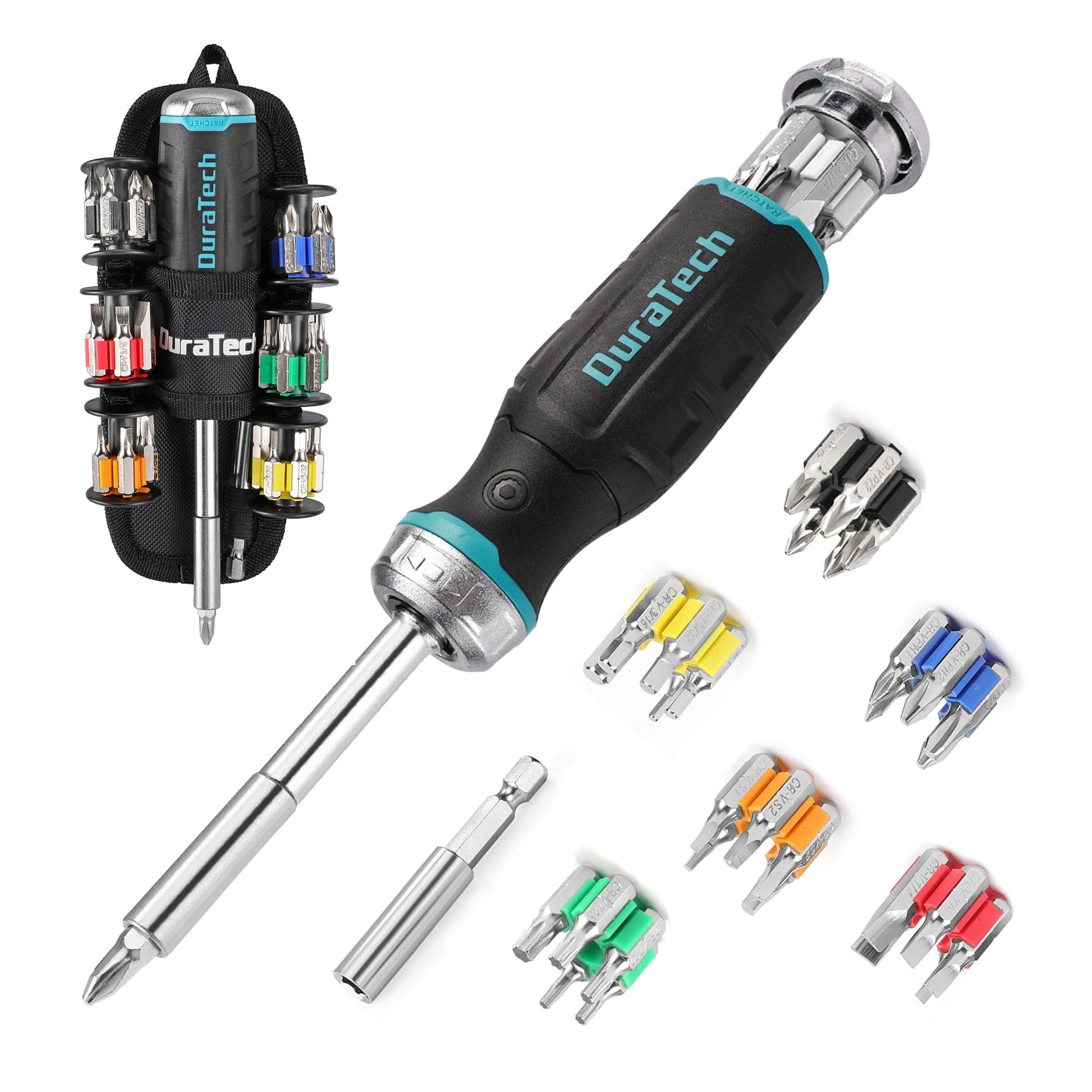 DURATECH Multi-bit Ratcheting Screwdriver, 38-Piece Magnetic Screw Drivers with Bits Storage Handle, Slotted/Philips/Pozi/Torx/Hex/Square - WoodArtSupply