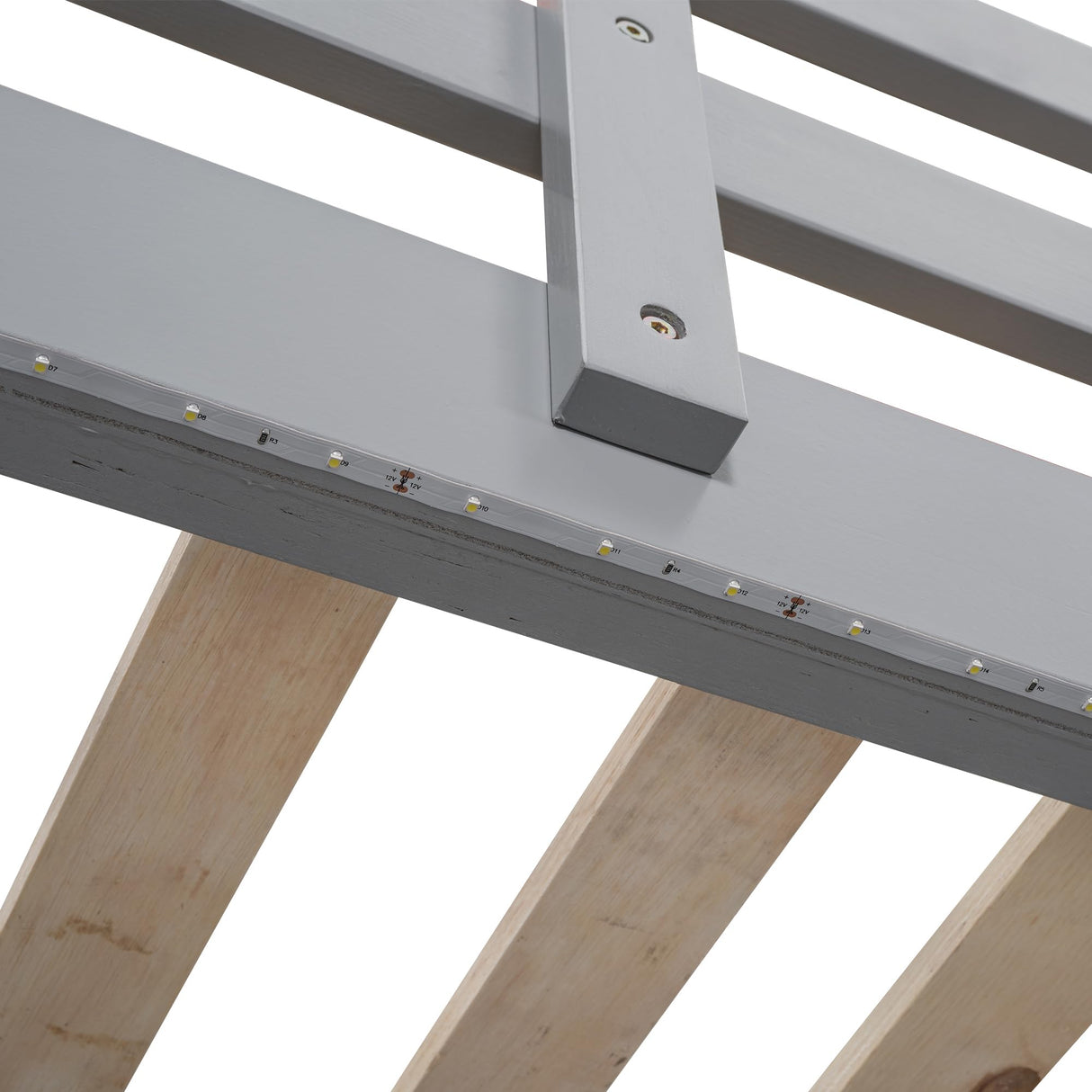 Contemporary Gray Full Size Loft Bed with Integrated Wardrobe and Storage, LED Light & Guardrails Tdewlye