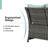 OC Orange-Casual 2-Piece Outdoor Patio Furniture Wicker Love-seat and Coffee Table Set, with Built-in Storage Bin, Grey Rattan, Green Cushions OC Orange-Casual