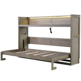 TCMILA Twin XL Size Murphy Cabinet Bed with Open-Ended Storage Shelf and LED, USB-Ports, Folded Horizontal Murphy Hidden Dresser Bed, No Box Spring Needed, Wash Gray TCMILA