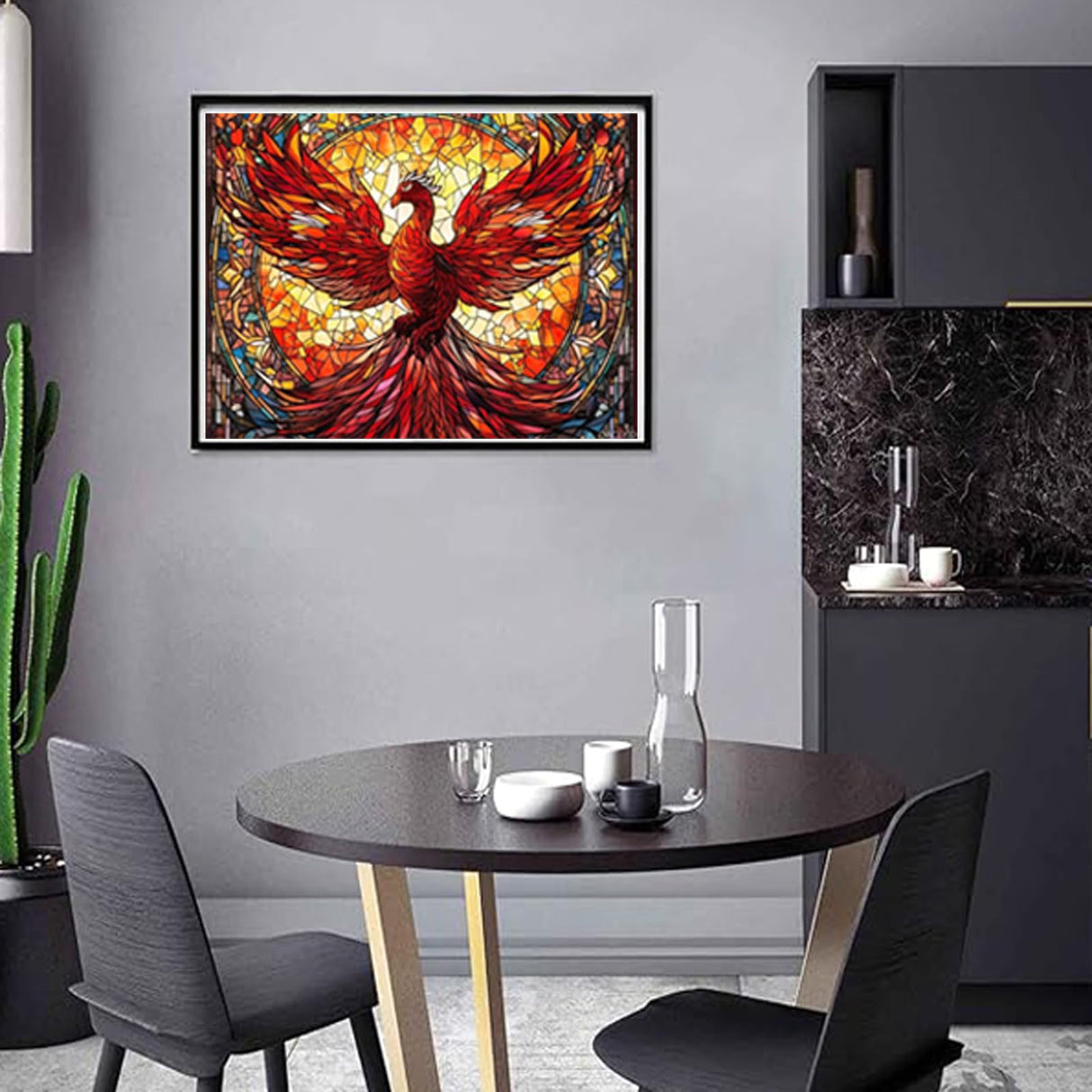 QACEYID Phoenix Bird Diamond Art Painting Full Round Drill Embroidery Kit Cross Stitch Diamond Dots Kit Paint of Rhinestones for Set Wall Decor 12x16Inch QACEYID