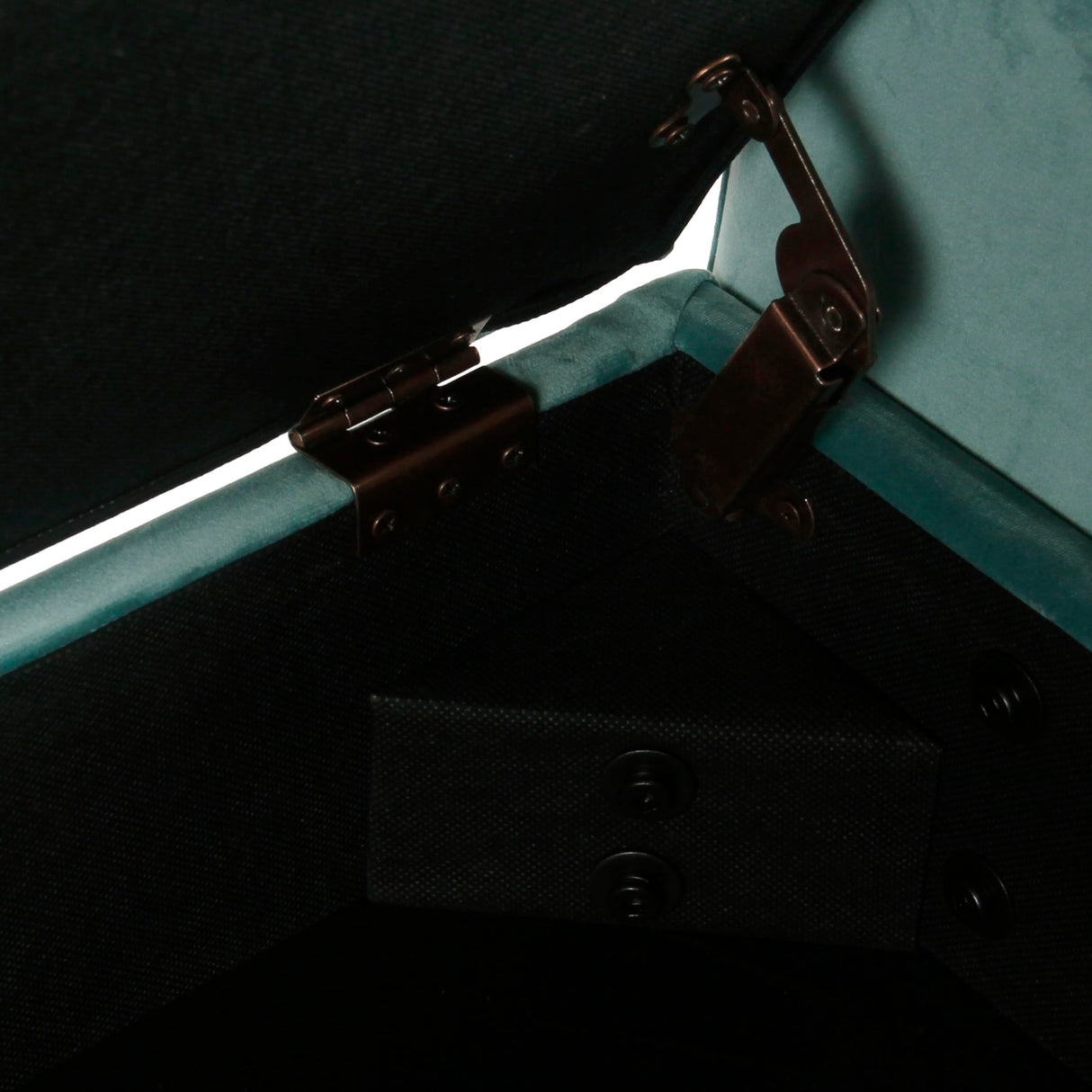 HomePop Home Decor | Upholstered Modern Velvet Storage Ottoman Bench | Ottoman Bench with Storage for Living Room & Bedroom | Decorative Home Furniture, Aqua Blue HomePop