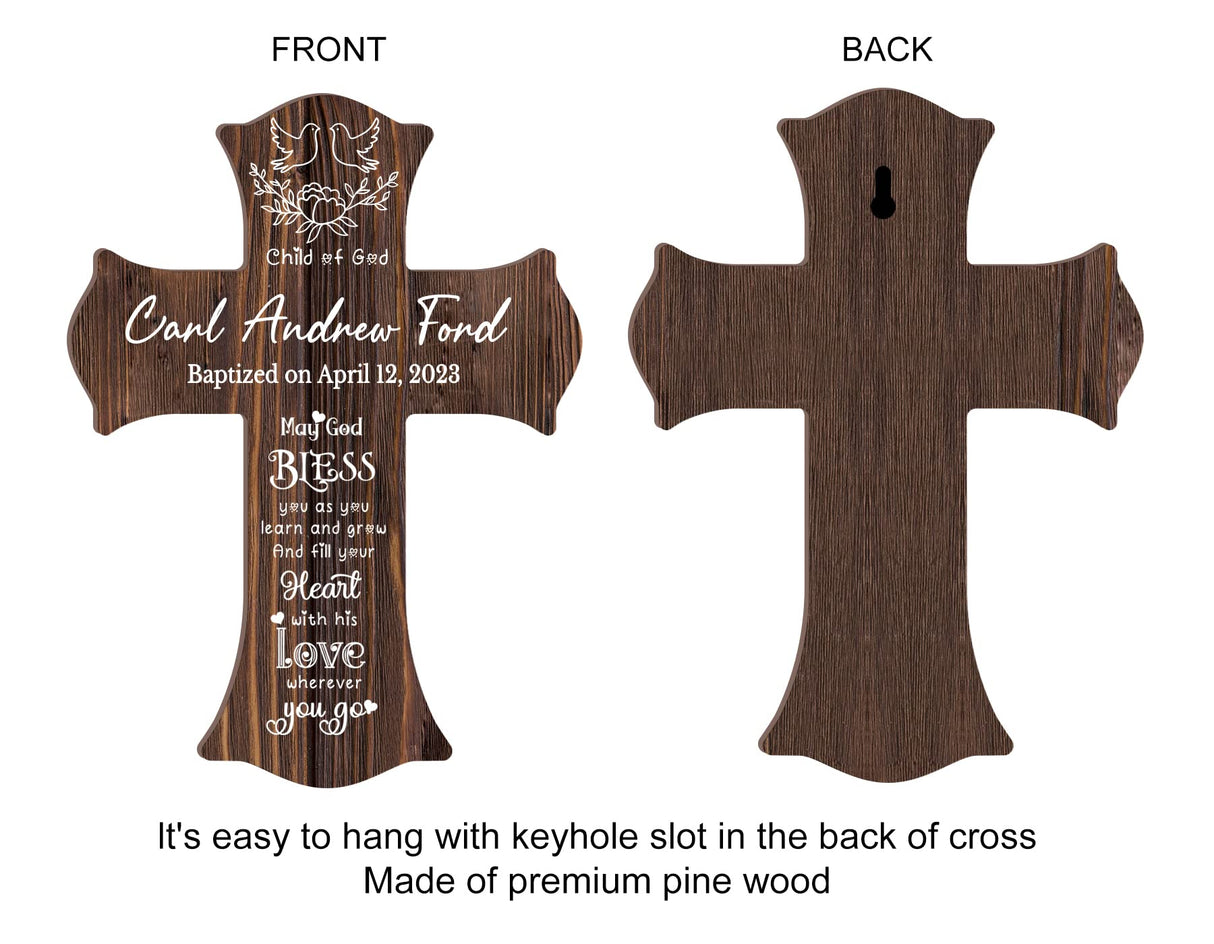 11.8"H X 8.7"W Personalized Wooden Cross Baptism Gift with Name and Date, Personalized Baby Christening Dedication Shower Gift, Custom Cross Wall Decor, Personalized Gift for First Communion HZYCYYFC