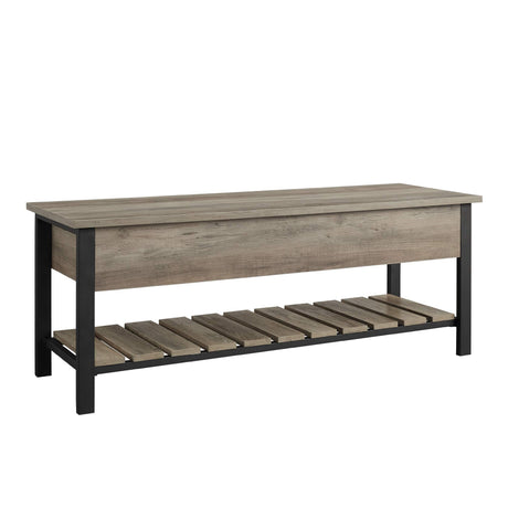 Walker Edison Julian Rustic Farmhouse Lift Top Entry Bench with Bottom Rack, 48 Inch, Grey Walker Edison