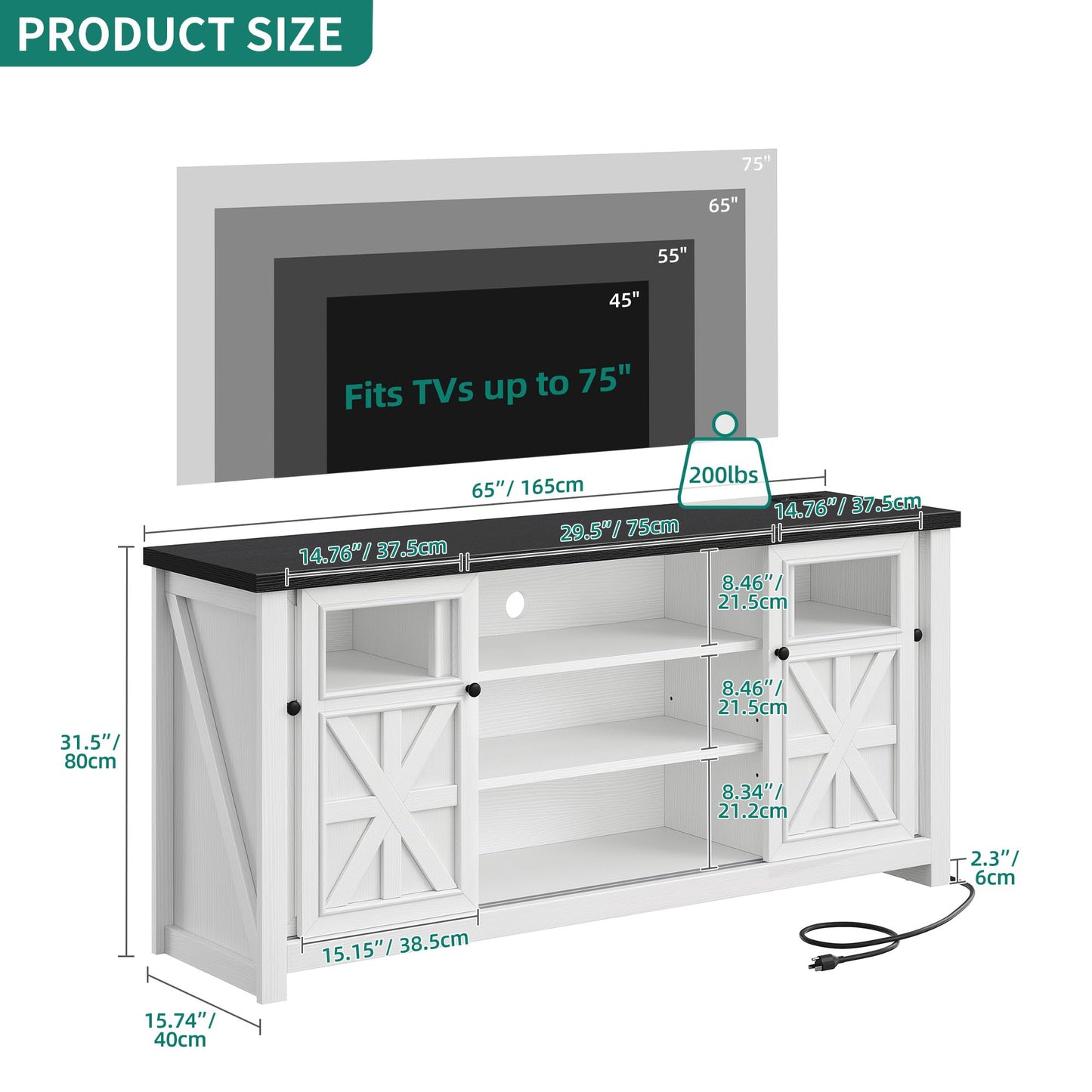 YITAHOME Farmhouse TV Stand for 75 Inch TV with Outlets, LED TV Stand with Sliding Barn Door, Entertainment Center with 9 Compartments, TV Cabinet Media Console Table for Living Room, Black & - WoodArtSupply