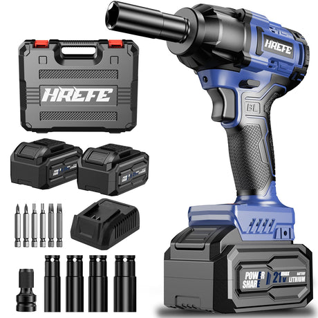 HreFe Cordless Impact Wrench 1/2 inch, 405Ft-lbs (550N.m) Power Impact Drill Set or Tools, 3200RPM High Torque Impact Driver, 2 x 4.0Ah Battery, 4 Sockets, Charger, Electric Impact Gun for Lug Nut HreFe