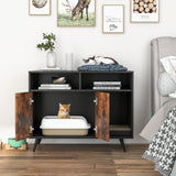 PETSITE Litter Box Enclosure, Wooden Cat Litter Box Furniture Hidden with Shelves & Scratching Pad, Kitty Large Litter Box Washroom Cabinet End Table PETSITE