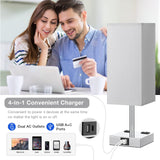 【Upgraded】Bedside Table Lamp Touch Control, with USB C+A Charging Ports & Dual AC Outlets, 3-Way Nightstand Lamp for Bedroom with LampShade Living Room Office(LED Dimmable Bulb Included) aooshine