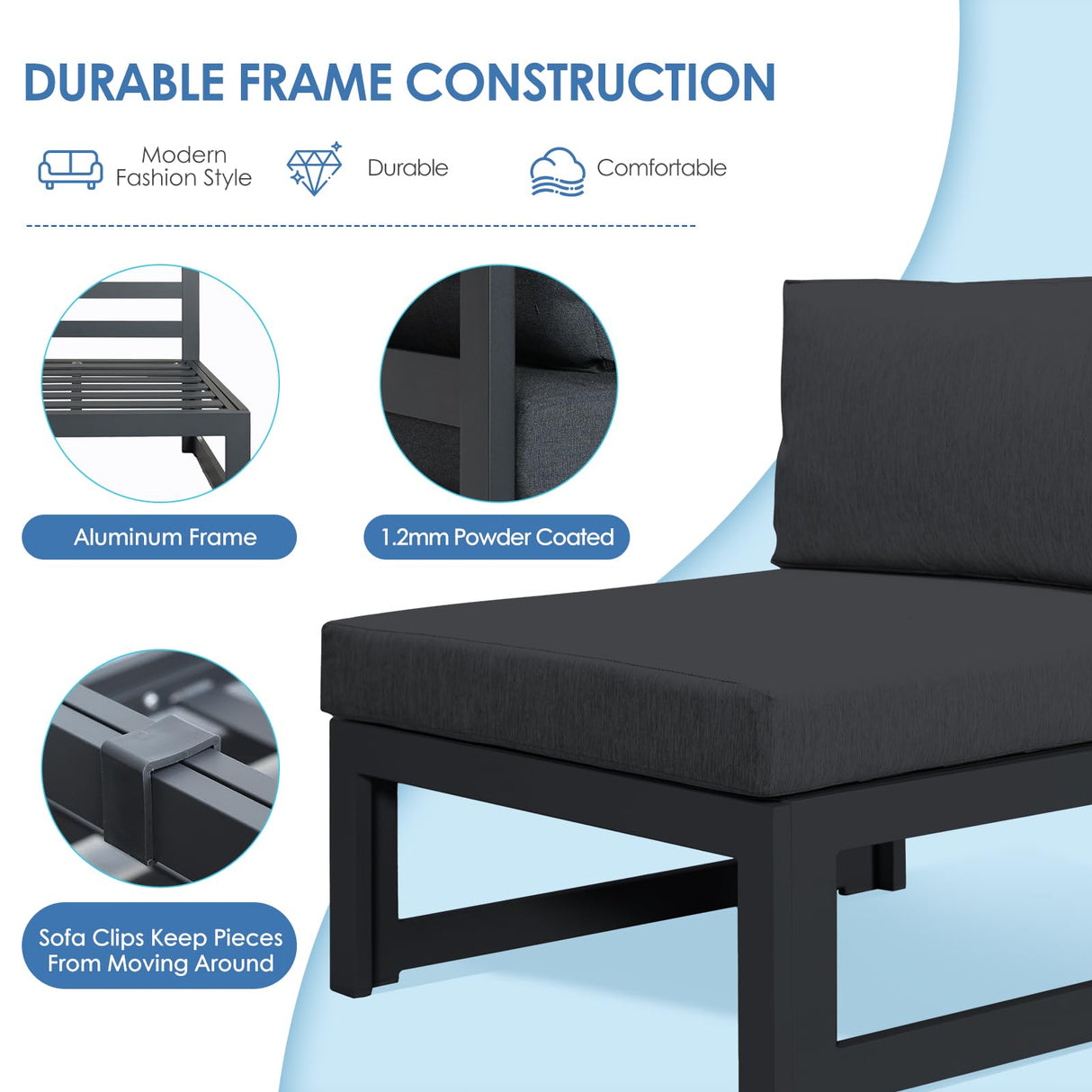 NICESOUL 8 Piece Modern Aluminum Patio Furniture Set Deep Seated, Extra Wide Modular Outdoor Sectional for 6 People, 500 lbs Heavy Duty L-Shaped Oversized Sofa Couch for Outside Backyard, Ember Black NICESOUL