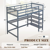 KINFFICT Loft Bed Full Size with Desk and Shelves, Heavy Duty Full Loft Bed Frame with Bookcase Storage, Solid Wood Lofted Bed Frame, Space-Saving, Noise Free, No Box Spring Needed KINFFICT