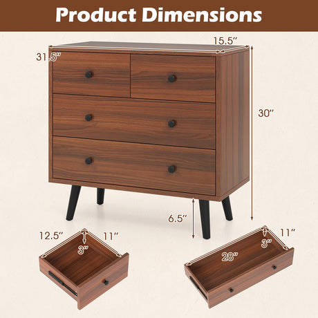 GOFLAME 4 Drawer Dresser for Bedroom, Modern Chest of Drawers, Wood Storage Dresser Organizer for Closet, Living Room, Hallway, Entryway, Walnut GOFLAME