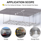 KIPPDURO Overhead Garage Storage Lift-4x8 FT Overhead Garage Storage Rack, with Safety Lock, Heavy-Duty Adjustable Ceiling Storage 325 lbs Capacity Suitable for Tools Kayaks Ladder Storage Racks KIPPDURO