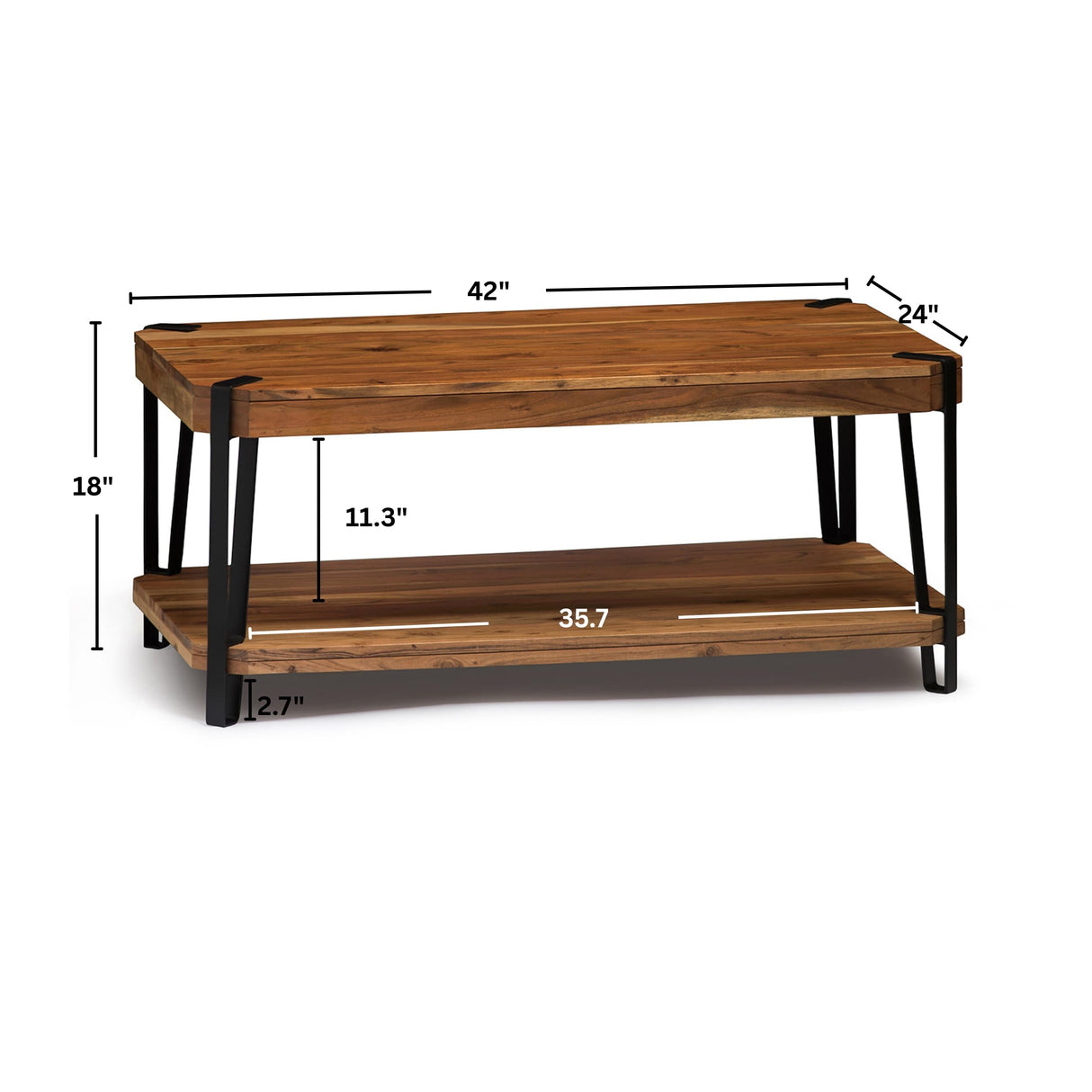 Ryegate 42-Inch Coffee Table – Solid Acacia Wood Live Edge Top with Lower Shelf and Metal Frame Base – Rustic Industrial Modern Living Room Center Table by Alaterre Furniture (Natural) Alaterre Furniture