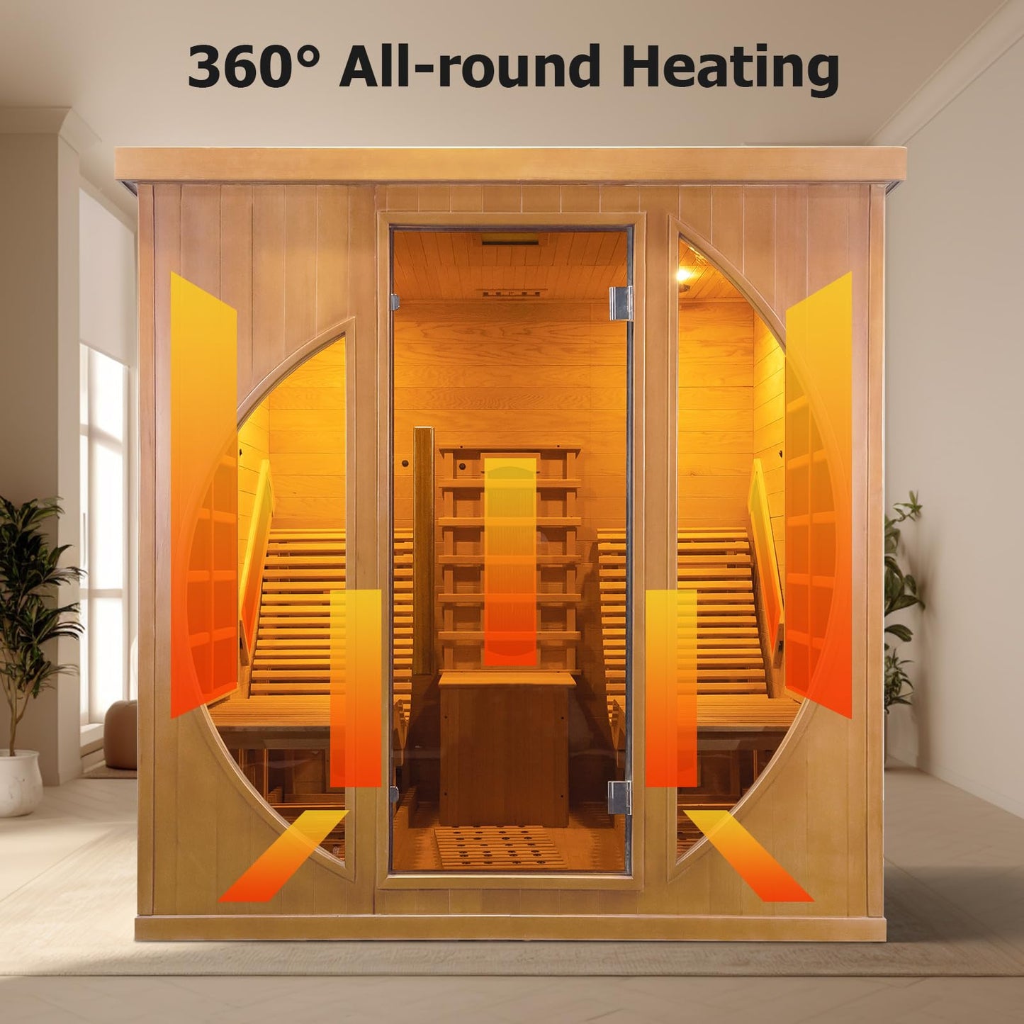 Smartmak Far Infrared 2 Person Recliner Sauna Room, Indoor Canadian Hemlock Sauna Room, Ceramic Tube and Carbon Crystal Heating Panel, 7 Color Light, Oxygen Bar, Bluetooth Speaker (220V, 3400W)