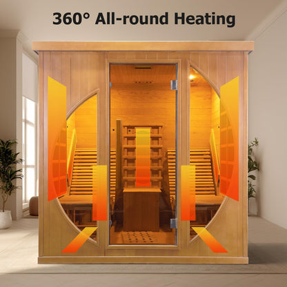 Smartmak Far Infrared 2 Person Recliner Sauna Room, Indoor Canadian Hemlock Sauna Room, Ceramic Tube and Carbon Crystal Heating Panel, 7 Color Light, Oxygen Bar, Bluetooth Speaker (220V, 3400W)