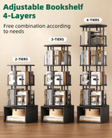 Kalrin 5 Tier Rotating Bookshelf with Extra Storage Cabinet, 360°Spinning Corner Bookshelf, Floor Standing Bookcase for Kids & Adult, Narrow Book Shelf for Bedroom Living Room, Pure Black Kalrin