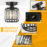 Illus Semi Flush Mount Ceiling Light Fixture, Modern Black Crystal Ceiling Light, Small Hallway Light Fixtures, Entryway Light Fixture for Kitchen Hallway Bedroom Foyer Dinning Room (Black) illus illumination