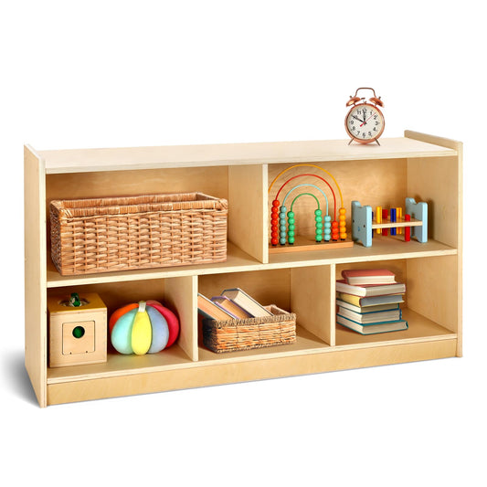 Wingyz Natural Wood 5-Section Montessori Bookshelf & Toy Storage Organizer for Kids - WoodArtSupply