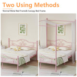 Weehom Full Canopy Bed Frame with Headboard and Footboard, Four-Poster Metal Canopied Platform Bed Mattress Foundation Underbed Storage Space No Box Spring Needed for Girls Adults Pink Weehom