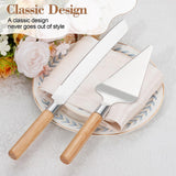 Cake Cutting Set for Wedding, Wood Cake Knife and Server Set, Vintage 2-Piece Pie Cutter Serving Set, Serrated Pizza Dessert Utensils, Bridal Anniversary Birthday Quinceañera Gift TUKDAK