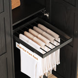 ONBRILL 3 Doors Wooden Wardrobe Closet Armoire with Pull Out Pants Rack, Bedroom Large Capacity Armoire with Drawers and Shelves, Storage Cabinet for Hanging Clothes, Black ONBRILL