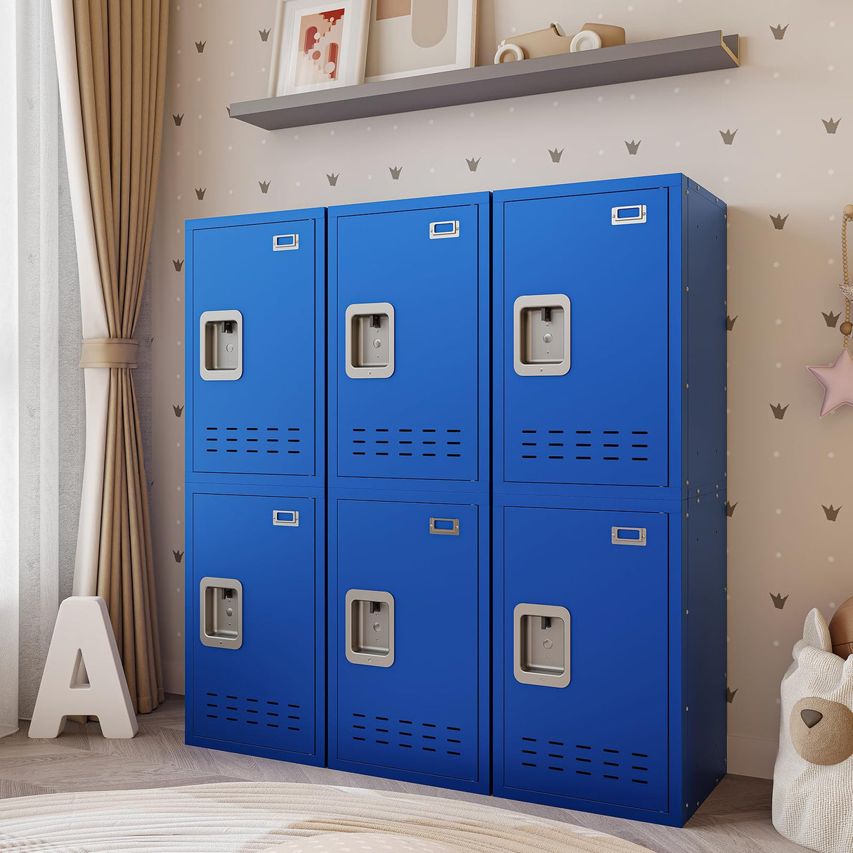 BUTISOW Metal Locker, Lockable Storage Cabinet With Shelf, 24" H Organizer for Kids Bedroom, School, Office, Playroom, Daycare, Garage (Blue) BUTISOW