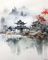 VNUIEHG Paint by Number Kits Chinese Ink Painting Landscape Canvas DIY Oil Painting, Adults Beginner with Brushes and Acrylic Pigment 16 x 20 inch (Without Frame) VNUIEHG
