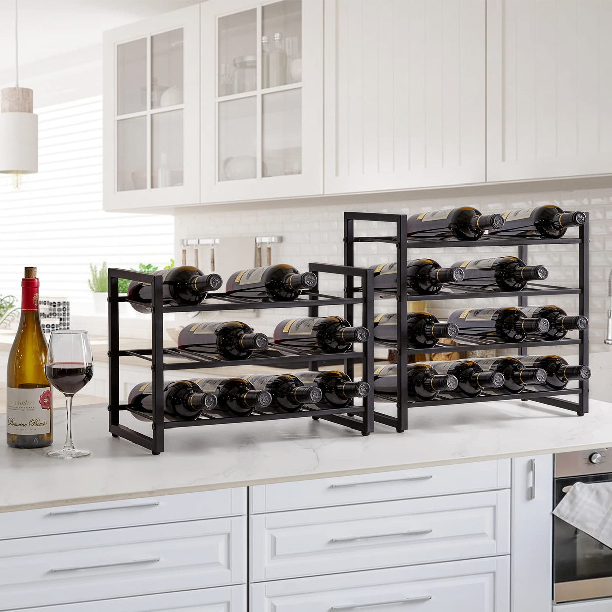 IBUYKE Wine Racks Countertop, 4 Tiers Metal Wine Rack,Wine Rack Freestanding Storage 16 Bottle Capacity, for Home Kitchen, Pantry, Wine Cellar, Bar, Black UTMJ903H IBUYKE