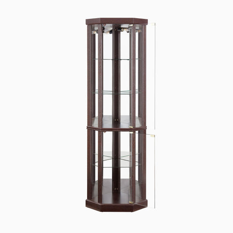 Lighted Corner Display Curio Cabinet Wooden Shelving Unit with Tempered Glass Door, Bar and Liquor Storage Area with 4 Shelves, Wine Cabinet CQSXDA