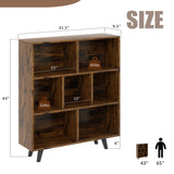 Vongrasig 7 Cube Bookshelf, 3 Tier Mid-Century Modern Bookcase with Legs, Wooden Bookshelf Storage Organizer Display Bookcase for Bedroom, Living Room, Office, Rustic Brown Vongrasig