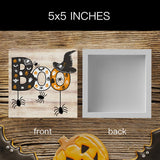 Rustic Boo Witch Spider Halloween Wooden Box Sign Cute Fall Sign Decor Farmhouse Decorative Wood Box Sign Block Plaque for Wall Desk Home Bathroom Decoration 5 x 5 Inches WRSUNT