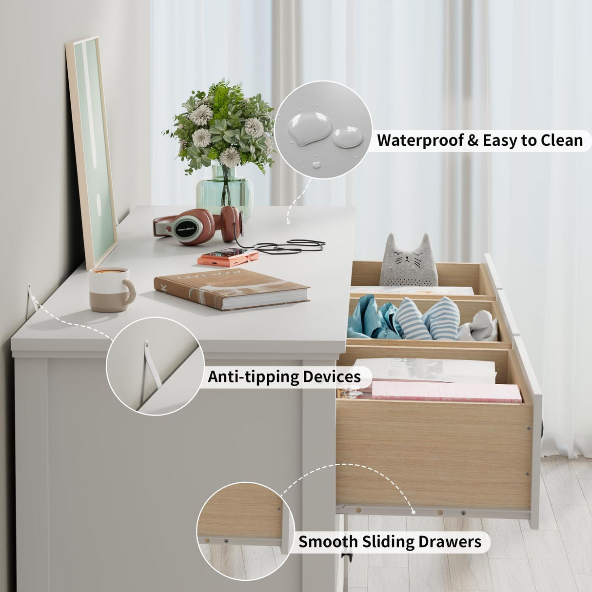 CARPETNAL White Dresser for Bedroom, 7 Drawer Dresser with Wide Drawers and Metal Handles, Woode Dressers & Chests of Drawers for Hallyway, Entryway. CARPETNAL
