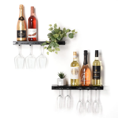 xympo Wall Mounted Wine Rack – Metal Floating Bar Shelf with Bottle and Glass Holder, Holds 5 Bottles and 4-6 Glasses