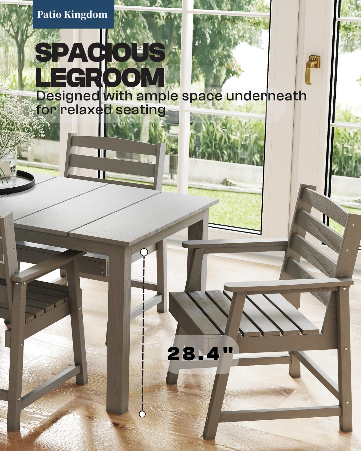 Patio Kingdom 5-Piece Outdoor Dining Set for 4, 75.2'' HDPE Table with Umbrella Hole & Chairs, Weather-Resistant Patio Furniture for Garden, Lawn, or Poolside (Grey) Patio Kingdom