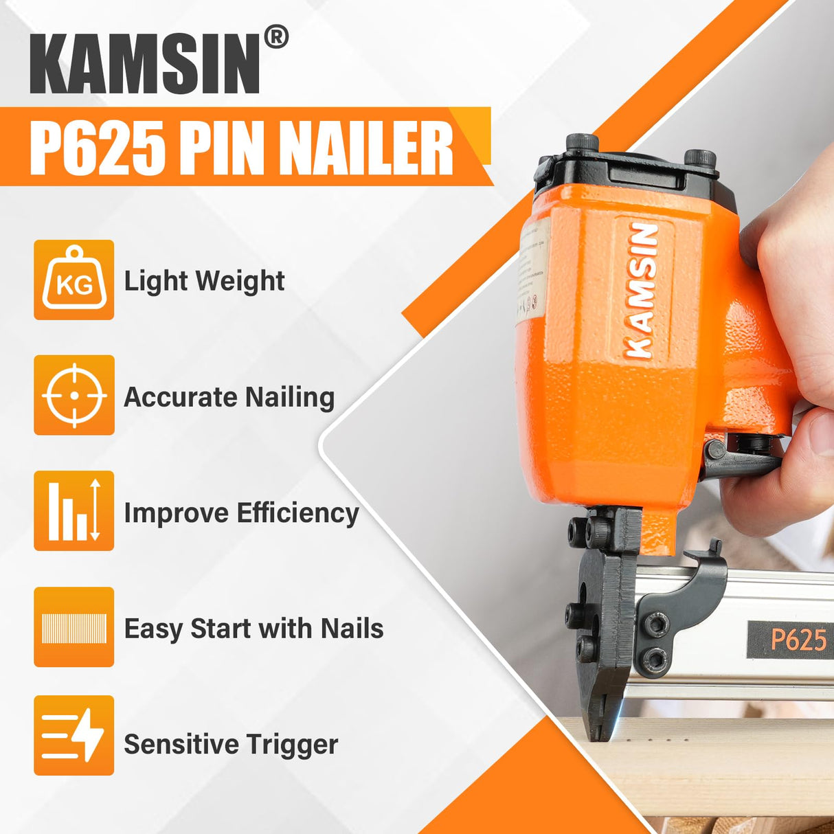 P625 23 Gauge Pneumatic Micro Pin Nailer 3/8-Inch to 1-Inch Length Air Power Headless Pinner Kit with 10,000 Pins Pin Nail Gun Pins Gun Brad Nailer Gun Finish Nailer Gun KAMSIN