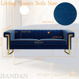yunqishi Mid-Century Modern Blue Velvet Sofa with Gold Metal Legs, 83.86" Luxury Chesterfield Comfy Couches for Living Room (Velvet, Blue) yunqishi