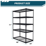 PeacefulHues 48x24x72 Inch Garage Shelving Heavy Duty, Storage Shelves 2500Lbs Capacity, Adjustable Metal Shelving Unit, 5 Tier Industrial Shelves for Basement Workshop PeacefulHues