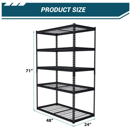 PeacefulHues 48x24x72 Inch Garage Shelving Heavy Duty, Storage Shelves 2500Lbs Capacity, Adjustable Metal Shelving Unit, 5 Tier Industrial Shelves for Basement Workshop PeacefulHues