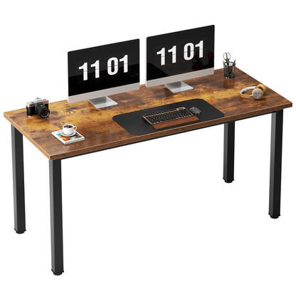 Need 55 Inch Large Computer Desk - Modern Simple Style Home Office Gaming Desk, Basic Writing Table for Study Student, Black Metal Frame, Rustic Brown