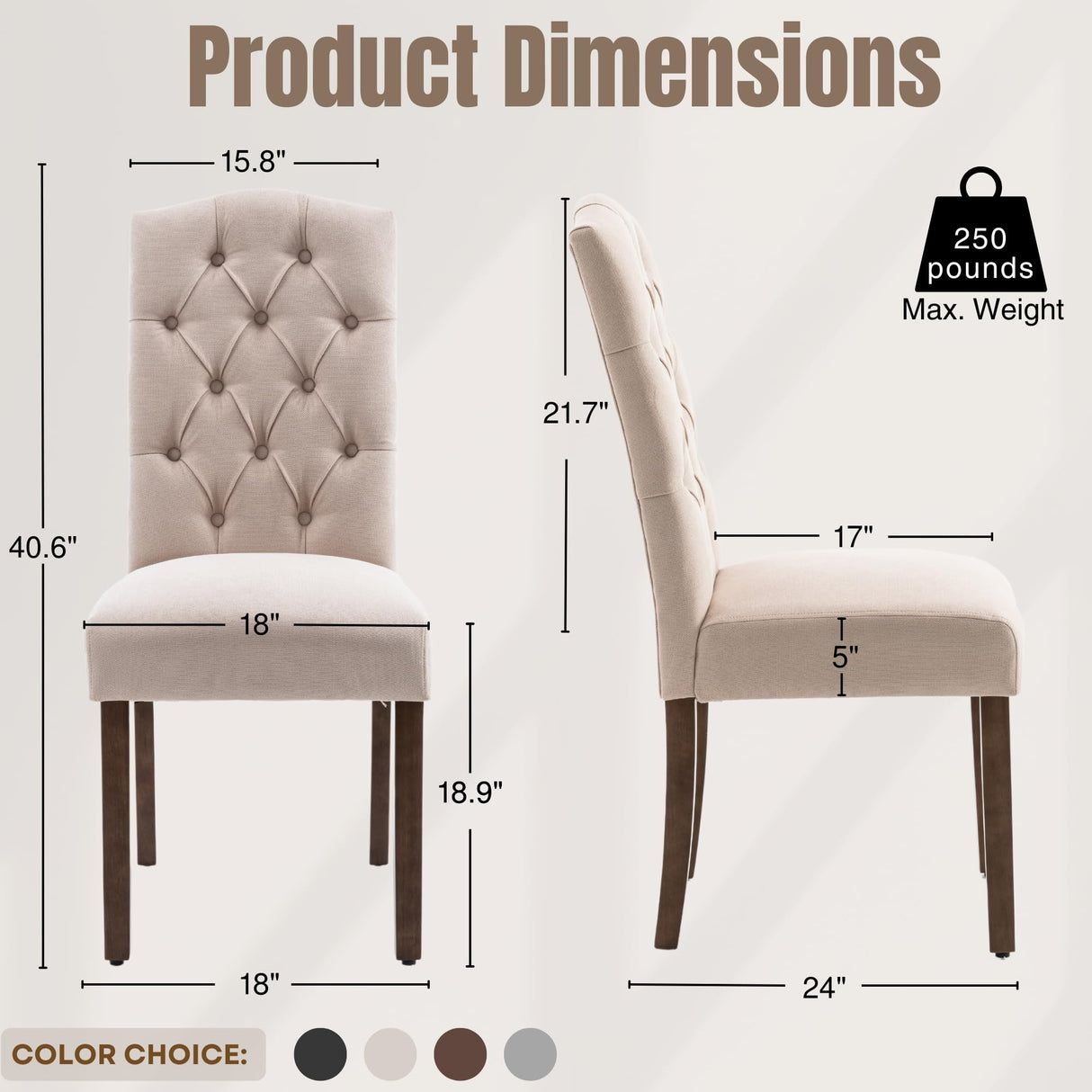 Tufted Upholstered Parsons Dining Chair Set Fabric Diner Accent Stylish Modern Kitchen Living Room with Button Sturdy Solid Wood Legs SNUGWAY