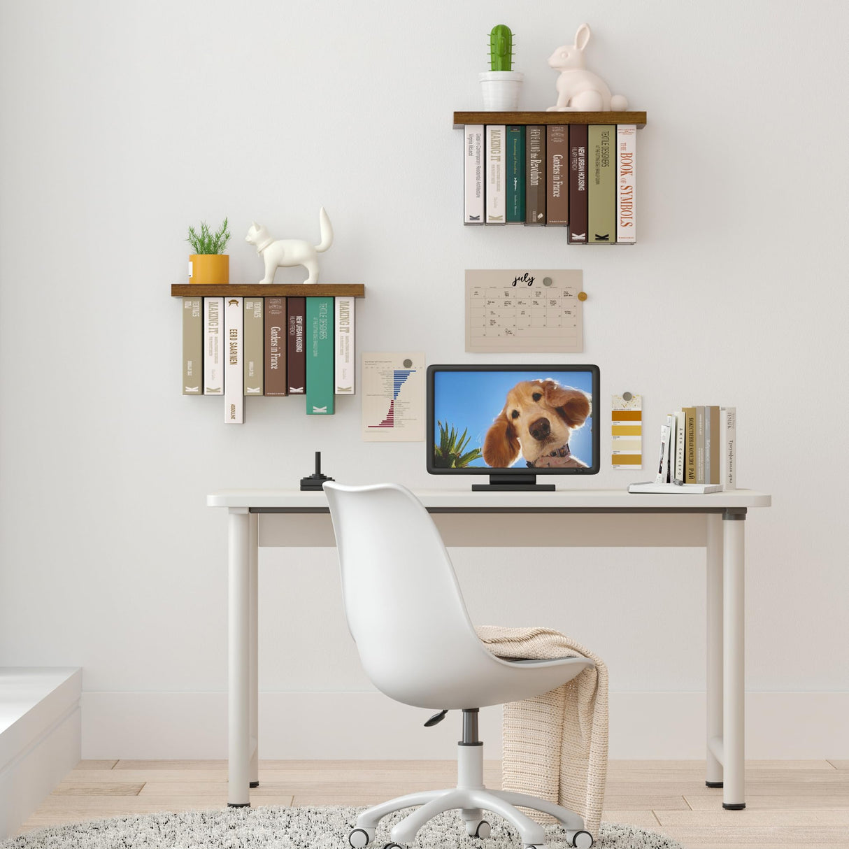 Tohiasen Floating Book Shelves for Wall Mounted Set of 2, Wood Hanging Bookshelf, Book Display Shelf for Wall, Unique Space Saving Book Shelf Wall Book Holder (Brown) Tohiasen