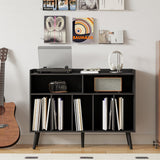 ChooChoo Record Player Stand, Turntable Stand with Vinyl Storage, Record Player Cabinet Up to 350 Albums, Cube Storage Organizer for Living Room, Black ChooChoo