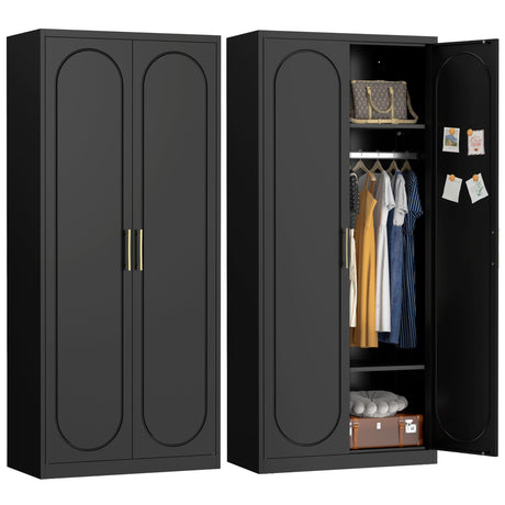 UNICOLY Armoire Wardrobe Closet with Doors, 71'' Wardrobe Cabinet with Hanging Rod, Metal Closet with 2 Adjustable Shelves for Bedroom School, Employee, Gym, Armarios De Ropa para Dormitorio, Black UNICOLY