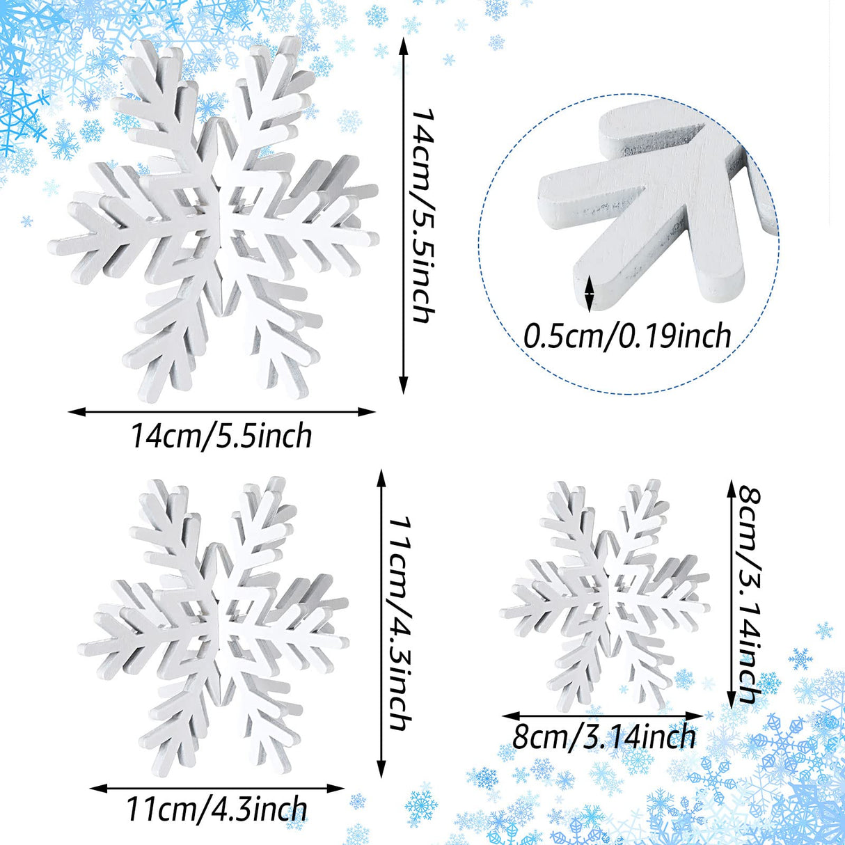 Bucherry 12 Pcs Christmas Wooden Snowflake Decoration Winter Snowflake Signs 3D Snowflake Tabletop Decor Snowflake Centerpiece Xmas Snowflake Signs for Home Xmas Party(White) Bucherry