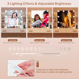 FIONESO Vanity Desk, Makeup Vanity Desk with Mirror & Lights, Vanity Desk with 2 Drawers & 6 Storage Shelves, Dressing Table with Power Outlet, for Women Girls, Bedroom, White FIONESO