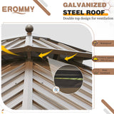 EROMMY 12'x16' Hardtop Gazebo Double Roof Galvanized Steel Canopy Outdoor Aluminum Frame Permanent Metal Pavilion with Netting and Curtains for Patio Backyard Deck and Lawns EROMMY