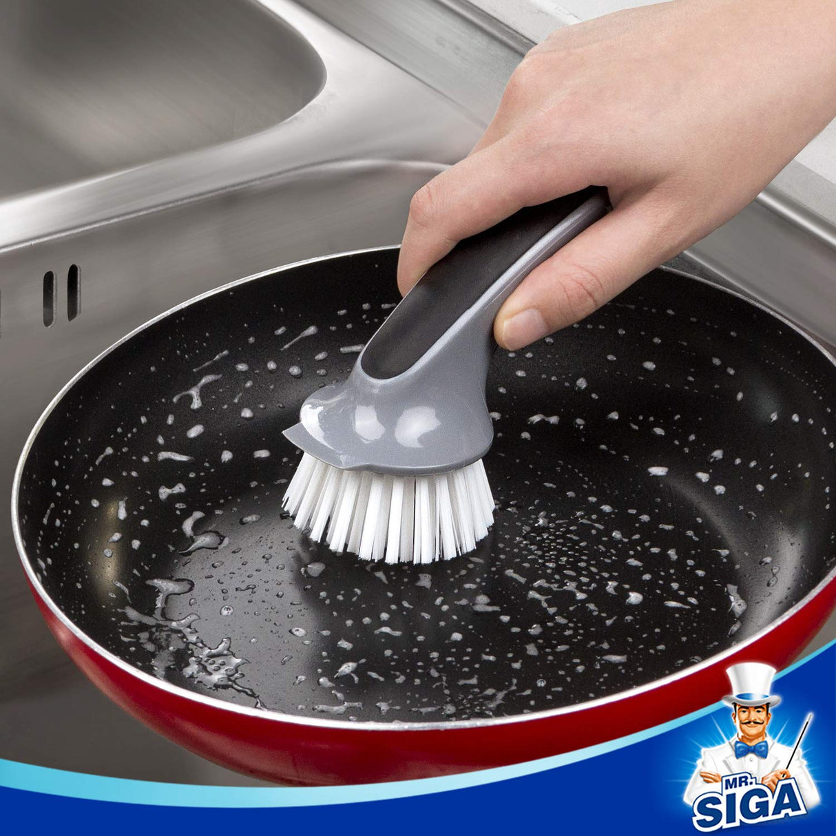 MR.SIGA Pot and Pan Cleaning Brush, Dish Brush for Kitchen, Pack of 2 MR.SIGA