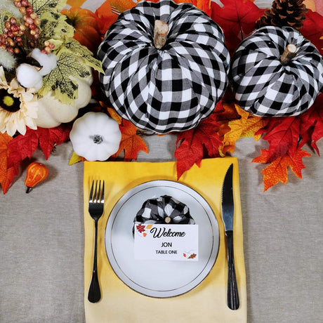 Package of 3 Assorted Burlap Pumpkins Fabric Pumpkins Buffalo Plaid Pumpkins Gingham Fabric Pumpkins Fall Thanksgiving Halloween Seasonal Holiday Farmhouse Tabletop Decoration Winlyn